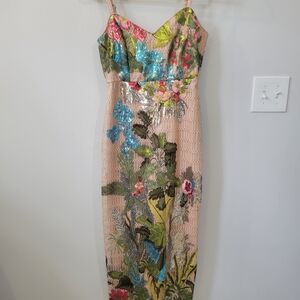 Boston Proper Multicolor Floral Sequin Midi Dress